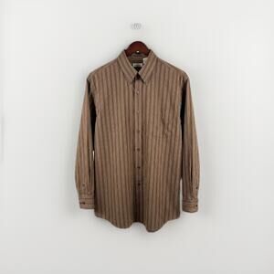 Vintage Y2K Van Heusen Shirt Men’s XL 17-17.5 Brown Striped Long Sleeve